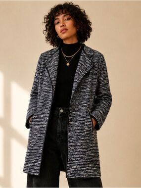 JM COLLECTION TEXTURED OPEN FRONT BLAZER CARDIGAN FAUX LEATHER TRIM MEDIUM EUC